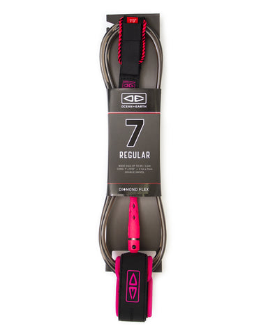 Ocean & Earth Diamond Flex Regular 7'0" Surfboard Leash - Pink